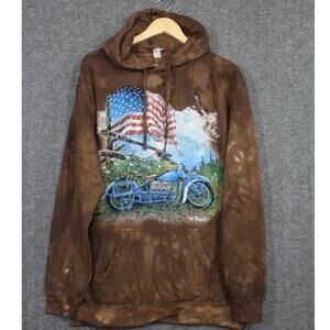 The Mountain Hoodie Biker Americana Eagle Mens Medium Brown Tie Dye
